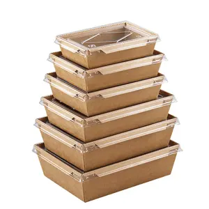 Paper Take Away Box Disposable Food Container Waterproof And Grease Proof Kraft Paper Packaging Take Away Salad Lunch Box