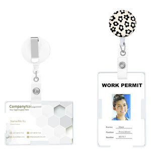 Black petal flower easy-pull buckle <b>spring</b> retractable ID badge scroll with back <b>clip</b> keychain. - Product Image 3