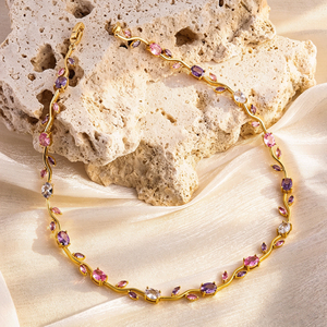Nouveau style <span class=keywords><strong>de</strong></span> collier pour femme, chaînes <span class=keywords><strong>de</strong></span> mode délicates, pendentif feuille <span class=keywords><strong>de</strong></span> vigne, <span class=keywords><strong>fleur</strong></span> et tulipe en zircon coloré - Product Image 4