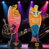 Nouveau Trophée en Cristal en forme de Microphone Musical Personnalisé pour Chorale, Compétition de Voix, Top Dix des Chanteurs du Campus, Champion de la Compétition de Discours
