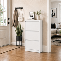 ASSOC Meuble à chaussures métallique ultra-fin 155 mm, 3/4 niveaux, avec étagères basculantes, rangement gain de place, sans assemblage requis, pour entrée