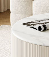 Table basse durable en bois de marbre pour petit salon d'appartement-combinaison de table à thé de luxe crème légère de stockage de conception moderne