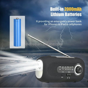 2000mAh Noaa Weather Radio de manivela de emergencia con cargador solar Batería portátil Am Fm - Product Image 2