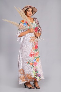 Robe Kaftan en Coton Imprimée à la Main, Maxi Florale Grande Taille, Cadeaux Style Hiver, Vêtements Saint-Valentin Excellent Prix - Product Image 2