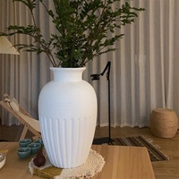 Baru datang vas Rustic Jar Dekorasi mewah Matt meja putih vas Retro serat tanah liat vas