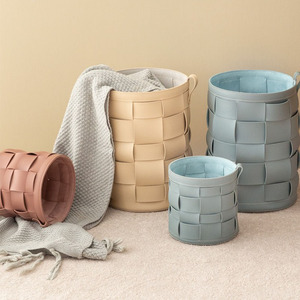 Luxury leather storage basket, high-end storage bin, for home, office, study, trash can, handmade woven waste <b>paper</b> bin - Product Image 1