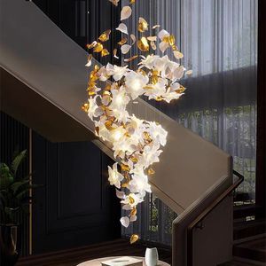 Lámpara Colgante Larga de Cerámica con Flores, Personalizada, de Cobre, <span class=keywords><strong>para</strong></span> Escaleras de Villa, Comedor, Restaurante - Product Image 1
