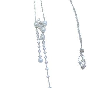 Collier en argent pur avec perles d'eau douce naturelles authentiques de 4 à 5 mm, exquis, avec pampille, brillance explosive, diffusion en direct - Product Image 5