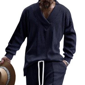 Pull en tricot à col en V pour homme, manches longues, coupe ample, décontracté, blanc, respirant, en polyester - Product Image 3