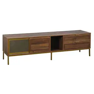 Trading Products 2024 New Arrival Wood Furniture Livingroom Walnut Gold Tv Cabinet Wood With Drawer Storage