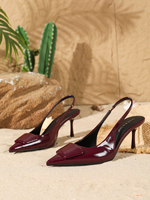 1235B-4 Nouveauté 2025 Escarpins Bordeaux Pointus en Cuir Laqué, Chaussures Élégantes pour Femmes avec Bouton Fin, Chaussures à Talons Aiguilles Sexy