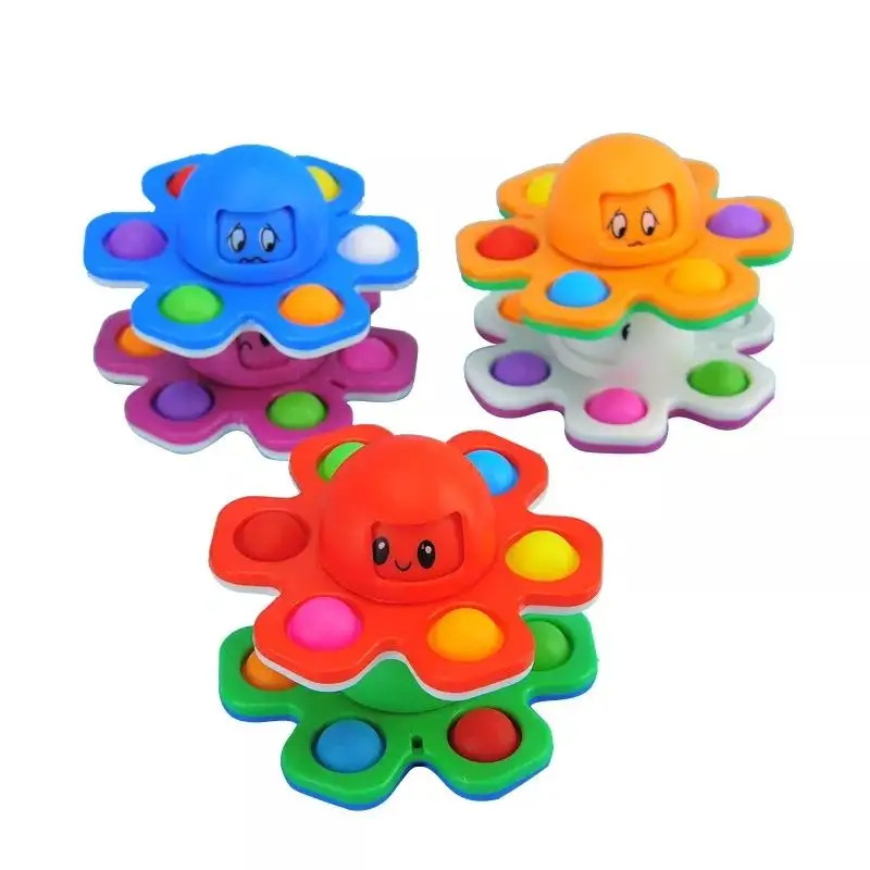 Wholesale pressure eliminator face changing Fidgets keychain double-sided push bubble toy octopus fingertip toy