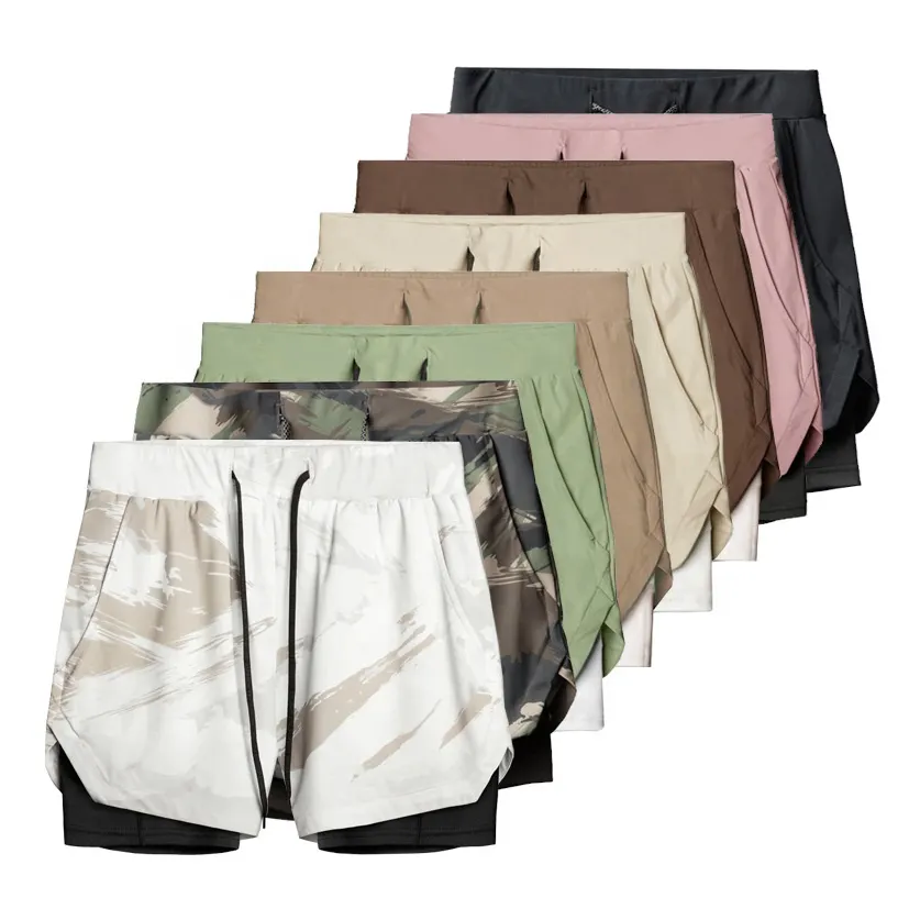 New fashion Jogger camouflage Shorts Men 2 in 1 Short Pants Gyms Fitness Built-in pocket Quick Dry Beach Shorts Male Sweatpants