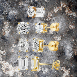Boucles d'oreilles en or massif blanc, jaune et rose 10K avec serti en forme de panier et diamant de laboratoire taille brillant rond 3,0 mm 3*5 mm, unisexe - Product Image 2