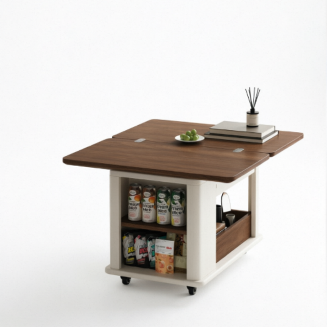 Multi-functional Three-in-One Modern Design Wooden Storage Dining & Coffee Table Easy-to-Clean Top for Small Space Living Rooms