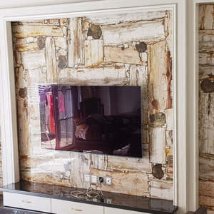 แผ่นไม้กึ่งมีค่าสำหรับตกแต่งแผงผนังวิลล่าหินฟอสซิลปะการังสีน้ำตาลหรูหรา - Product Image 3