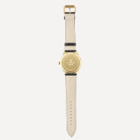 Montre à quartz de luxe haut de gamme en or avec cadran en verre et affichage jour/date, bracelet en cuir, livrée dans une boîte élégante