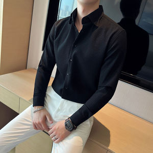 <span class=keywords><strong>Camisa</strong></span> de Manga Larga con Textura Waffle para <span class=keywords><strong>Hombre</strong></span> | <span class=keywords><strong>Camisa</strong></span> Casual de Negocios de Corte Ajustado Estilo Coreano | Elegante <span class=keywords><strong>Camisa</strong></span> de Vestir <span class=keywords><strong>Blanca</strong></span> con Caída - Product Image 4