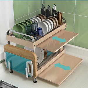 2 niveaux Noir En Métal <span class=keywords><strong>Étagère</strong></span>s de Stockage De Cuisine Panier Organisateur <span class=keywords><strong>Sur</strong></span> Évier Plat Séchage Grille - Product Image 2