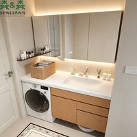 Ensemble de meubles de salle de bain SLS avec intégration de machine à laver, évier intégré, armoire miroir LED, texture bois
