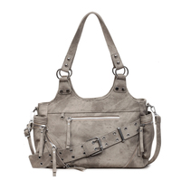Sac à main pour femme style punk Y2K, sac fourre-tout vintage en PU lavé, grand sac à bandoulière avec plusieurs poches zippées, sac bandoulière pour les trajets quotidiens et les voyages