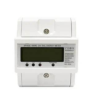 XTM024SD RS485 Port komunikasi MODBUS-RTU, tiga fase 4 kabel pengukur energi tampilan LCD KWH tahan api 35mm DIN tipe rel