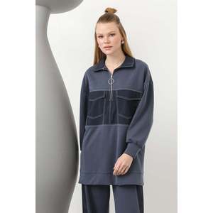 Ensemble deux pièces pour femme Loreen, bleu marine indigo, avec détails de couture et poches, tenue décontractée élégante et fonctionnelle pour tous les jours, tailles S-L - Product Image 4