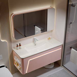 Modern Bathroom Vanity with Seamless Integrated Sink LED Mirror Cabinet Luxury Bathroom Cabinets - Product Image 3