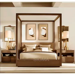 Luxury Modern Bedroom Furniture Natural Teak Double Queen King Size Wooden Beds