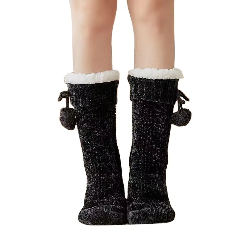 high quality winter warm indoor thickened half-fluff anti-skid crew yoga socks non slip grip floor Pilates socks fuzzy socks