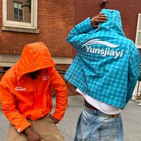 Fabricant de vêtements, veste coupe-vent surdimensionnée en polyester à motif à carreaux imprimé sur mesure pour hommes, streetwear