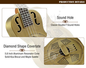 Ukulele à résonateur de concert en laiton de marque Aiersi, vente chaude, 4 cordes, 24 pouces, trous en F, métal mat, logo personnalisé, Uku à vendre - Product Image 3