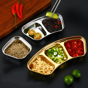 한국 황금 담그는 접시 304 스테인레스 스틸 냄비 부문 모양 소스 접시 바베큐 두 세 파티션 주방 액세서리 - Product Image 3