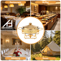 Fournitures hôtelières : Ensemble de réchauds de buffet ronds de luxe en acier inoxydable 2L, chauffe-plats en verre doré/argenté pour restaurant et mariage
