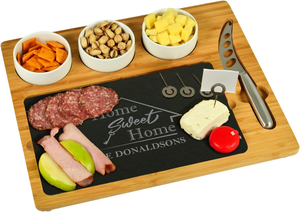 Tabla de Cortar de Madera de Acacia, Rectangular, 2 cm de Grosor, Incluye Tazas de Salsa de Cerámica, Tabla de Quesos - Product Image 4