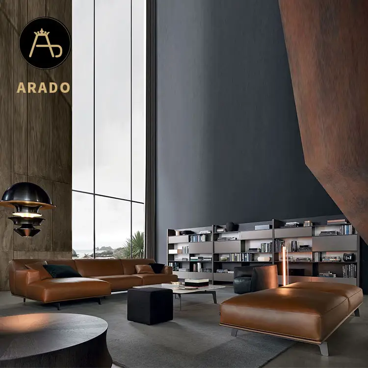 Latest italian design living room home furniture l shape genuine leather sofa designs