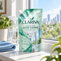 Sachet refermable imprimé sur mesure de 500 ml pour nettoyant vitres sans traces, recharge concentrée, avec fenêtre et fermeture éclair