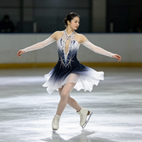 Robe de patinage artistique bleu-noir dégradé avec strass étincelants et maille à manches longues pour enfants et adultes – Idéale pour la compétition et les spectacles