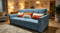Canapé-lit convertible en velours style Mid-Century Modern avec matelas escamotable 3 places, coussins décoratifs de couleur, pour petit salon, vente en gros