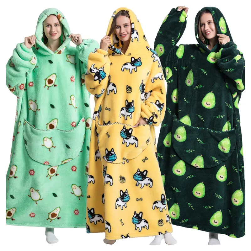 Custom Print Avocado Big Sweatshirt Pullover Winter Oversized Comfy Long Blanket Hoodie for Women