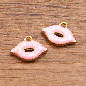 Custom <b>Cute</b> Cartoon DIY 14k 18k PVD Gold Plated Jewelry 316L Stainless Steel <b>Bracelet</b> Lip Charms for <b>Bracelet</b> Necklace - Product Image 5