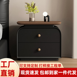 Solid Wood Nightstand With Wooden <b>Top</b> Two Drawers Assembled Bedroom Storage Furniture For Small Spaces - Product Image 5