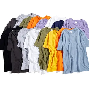 Camisa pesada e solta de cor sólida, camiseta com base masculina e feminina, logotipo estampado, manga curta, cor sólida, tamanhos soltos, 210g