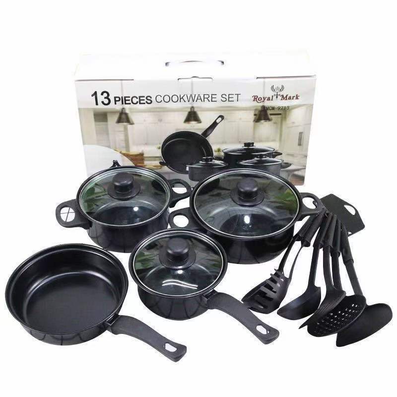 Kitchen Cookware Glass Lid aluminum cooking pots Non stick frying pans set household utensils 13 pcs granite cookware set