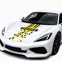 Autocollant de capot personnalisé à rayures de course jaunes et noires : motif à carreaux pixelisés pour coupé sport, graphique de capot en vinyle imperméable imprimé OEM