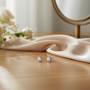 Pendientes de Oro Blanco E4554 con Ópalo en Engaste, Joyería Clásica Unisex de Moda - Product Image 2