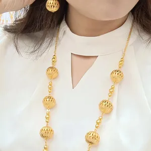 2024 Set perhiasan wanita Set anting-anting kalung panjang berlapis tembaga Dubai terlaris