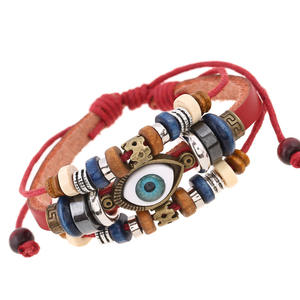 Fashion leather design multi layers evil eyes boho charm good luck bracciale unisex men jewelry China fornitore produttore - Product Image 3