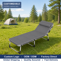 Lit de camping pliable haut de gamme avec dossier réglable, lit en métal, large coussin rembourré avec oreiller