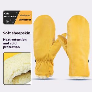 Guantes de esquí cálidos para otoño e invierno, piel de cabra, a prueba de frío, impermeables, forrados de lana, guantes gruesos para snowboard al aire libre - Product Image 1